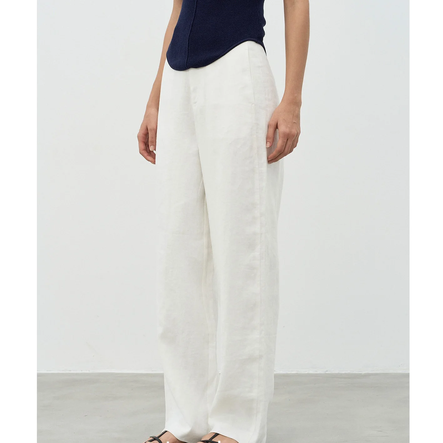 

White l Feeling Linen Loose Casual on Long Pants Women's Straight Leg Pants Simple Sle Casual Trousers