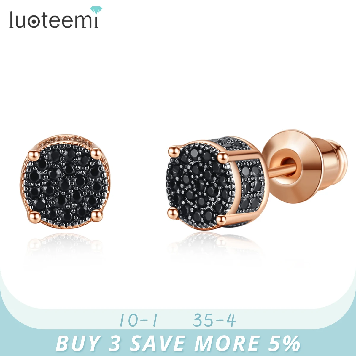 LUOTEEMI Trendy Korean Style Round Stud Earrings for Men Luxury Black CZ Gold Color Fashion Jewelry for Women Hip Hop 2022 New