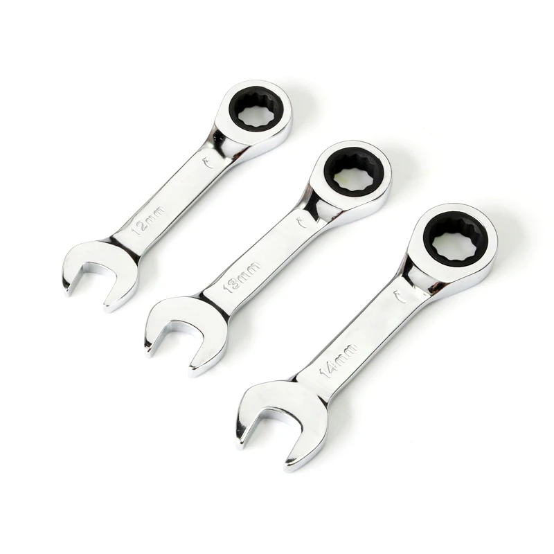 1Pcs 8-19mm 72 Tooth Short Handle Ratchet Socket Wrench CRV Quick Open Reversible Combination Stubby Spanner Auto Repair Tools