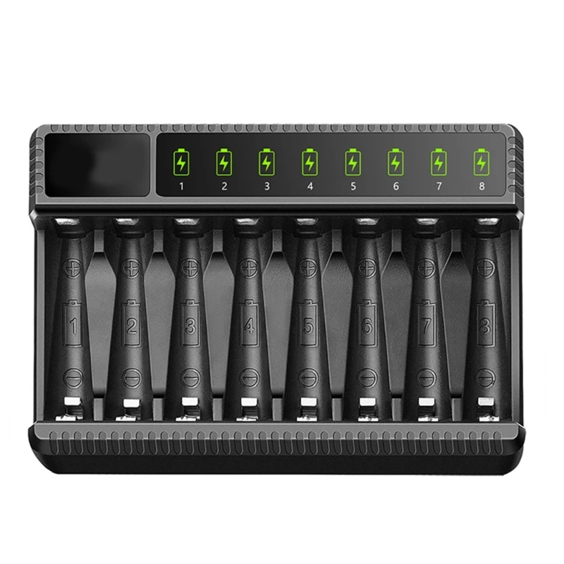 8 Bay AA AAA Battery Charger with LCD Display for NiMH NiCD AA AAA Rechargeable Batteries USB C Charging Independent