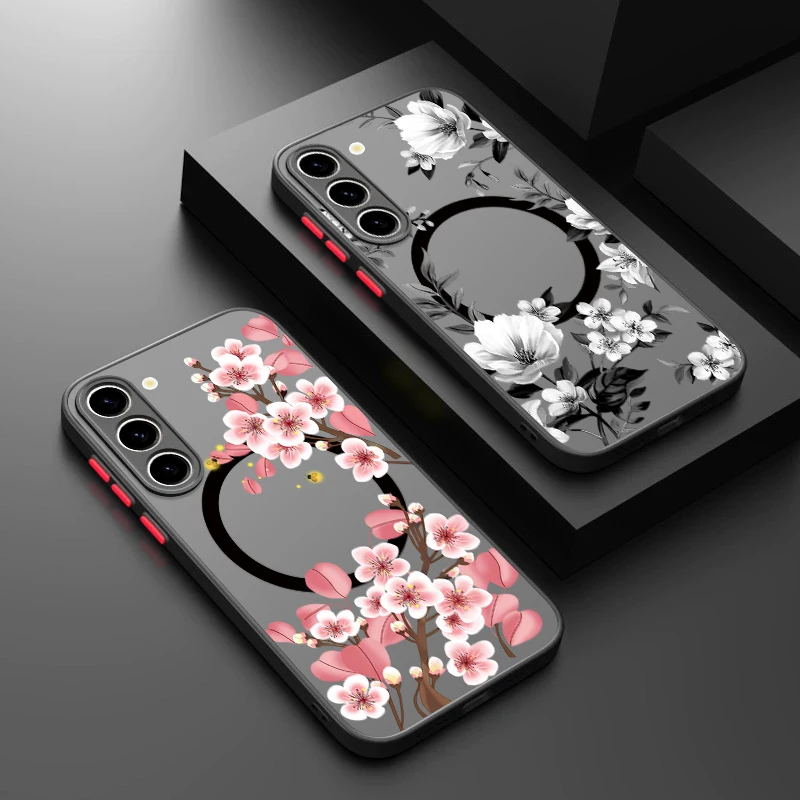 Blumenmuster Magnetische Handyhülle für Samsung Galaxy S26 S25 S24 S23 Ultra S25 S24 FE A17 A37 A56 A55 A36 A16 A54 Acryl-Cover