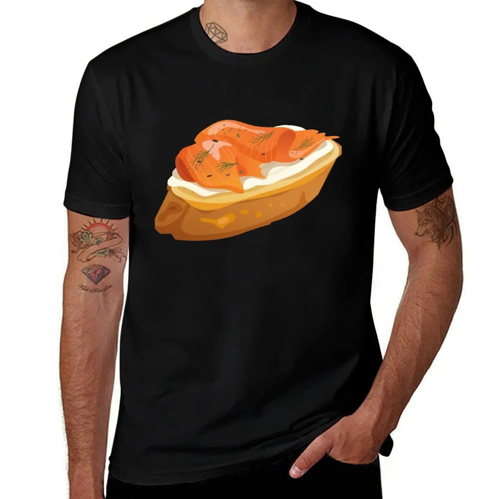 Camiseta Bruschetta de salmón ahumado, camiseta para hombre 100% de algodón, camisetas de marca de lujo para hombre, camiseta gráfica para hombre, camiseta lisa