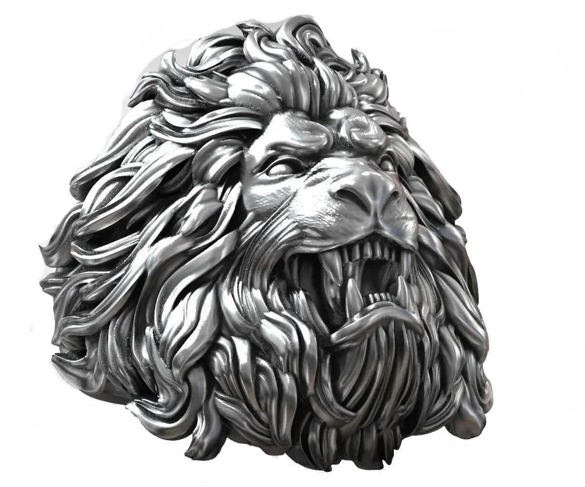 

21g 3D Lion Head Ring King Of The Beasts Artistic Relief Gold Rings For Dad Man Customized 925 SOLID STERLING SILVER High Trendy