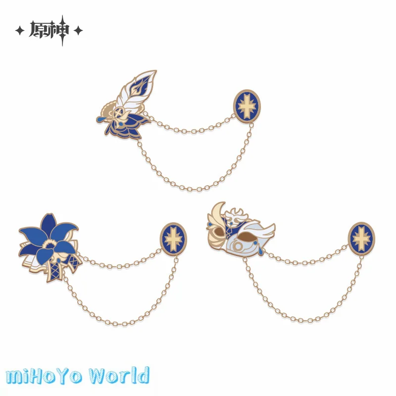 

MiHoYo Official Original Genshin Impact Jewelry Mask Feather Flower Metal Brooch Accessories Badge Chain Birthday Xmas Gifts