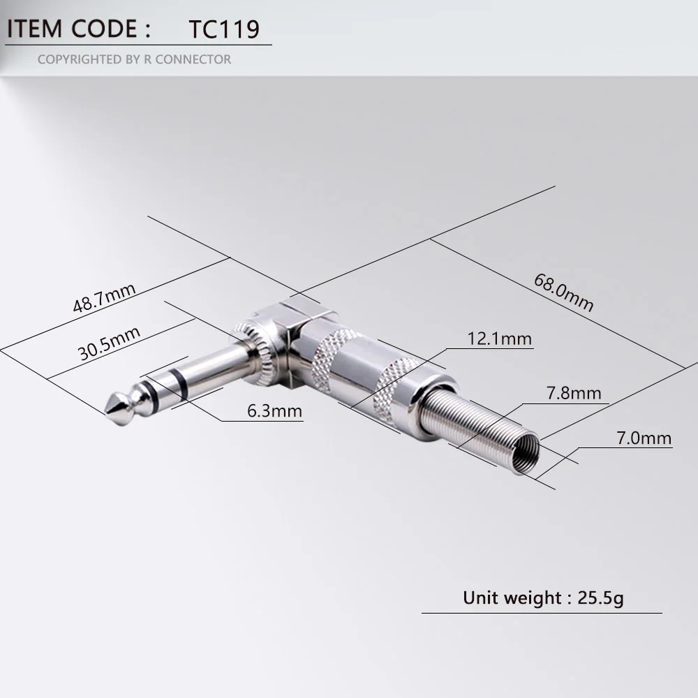 1pc 6.35mm Male Mono/Stereo Plug Connector 1/4\