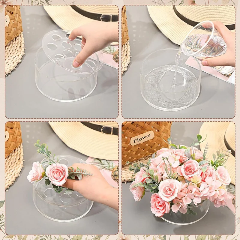 Simple Vase Household Wedding Table Vase 12-Hole Round Transparent Flower Box Insert Vase