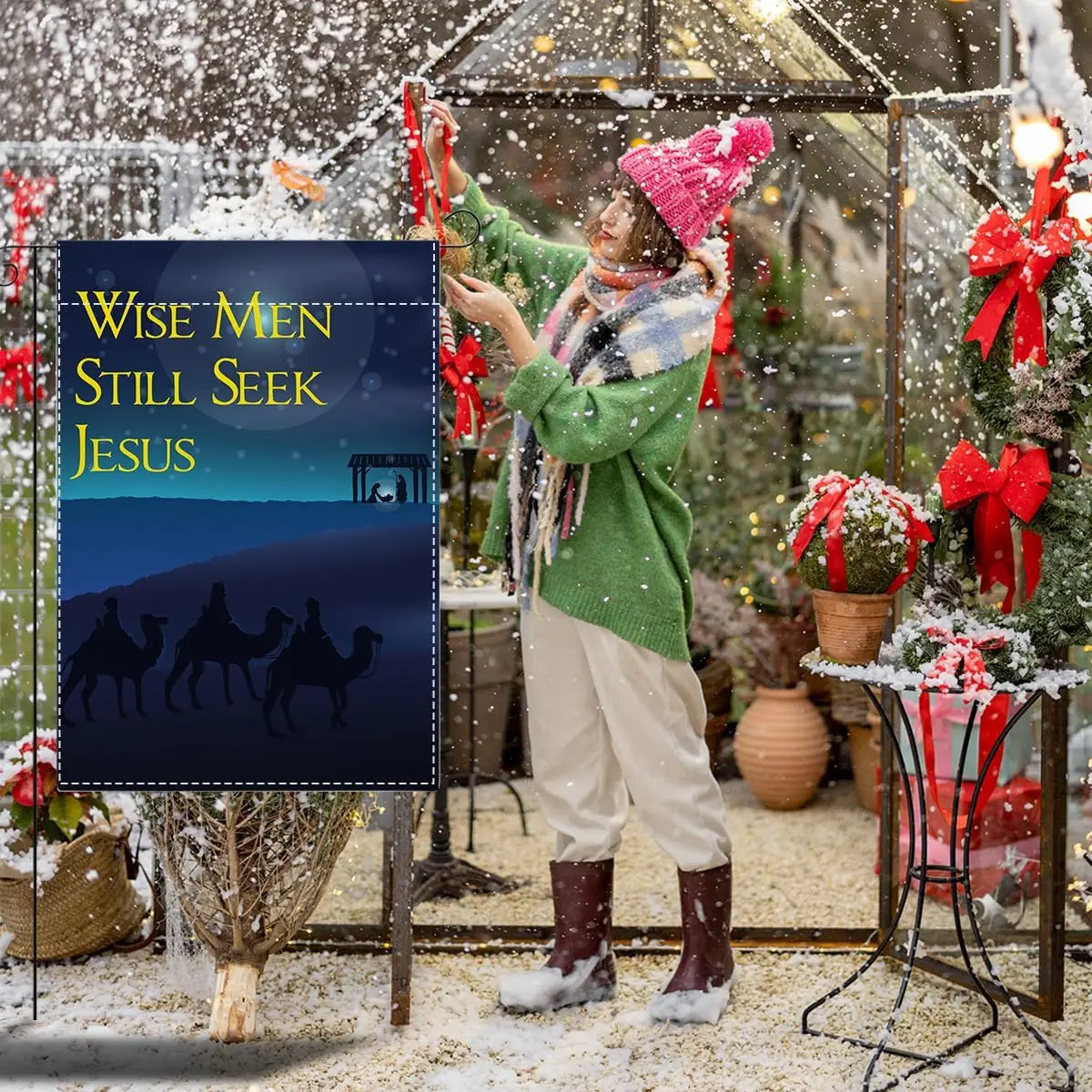 Wise Men Still Seek Jesus Nativity Garden Flag for Outside 12x18 Inch Double Sided Small Burlap Holiday Yard Christmas Outdo IIC