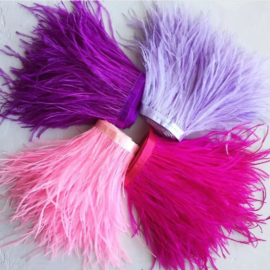 Flauschiger Straußenfeder-Besatz 8-10 10-15CM Rosa Bandfransen für Brautkleider Party-Kostüme Näharbeiten Plumas Dekor Accessoire
