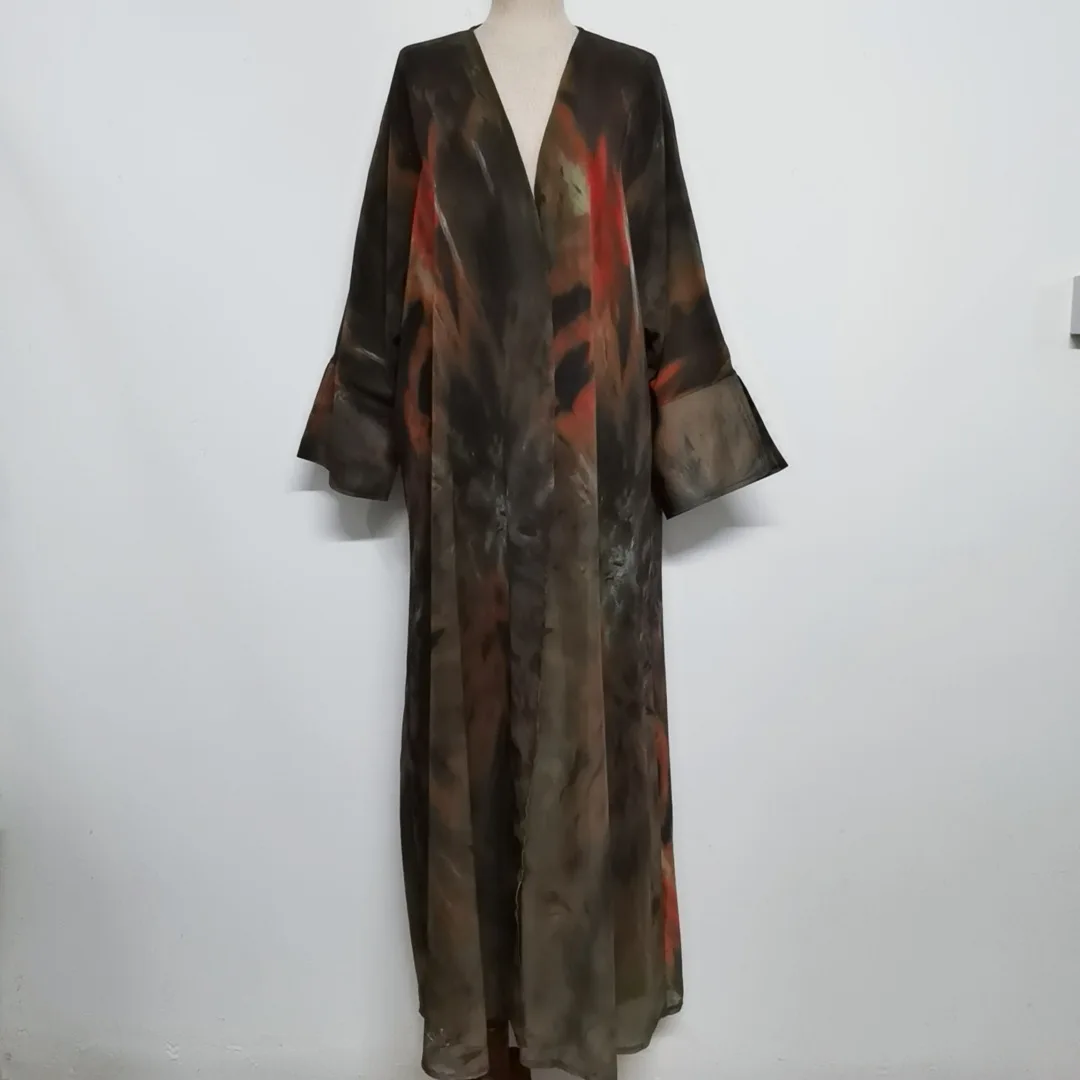 Middle East Arab 2025 Muslim New Fashion Women's Printed Casual Trendy Ethnic Loose Chiffon Cardigan Abaya Female Clothes Coats