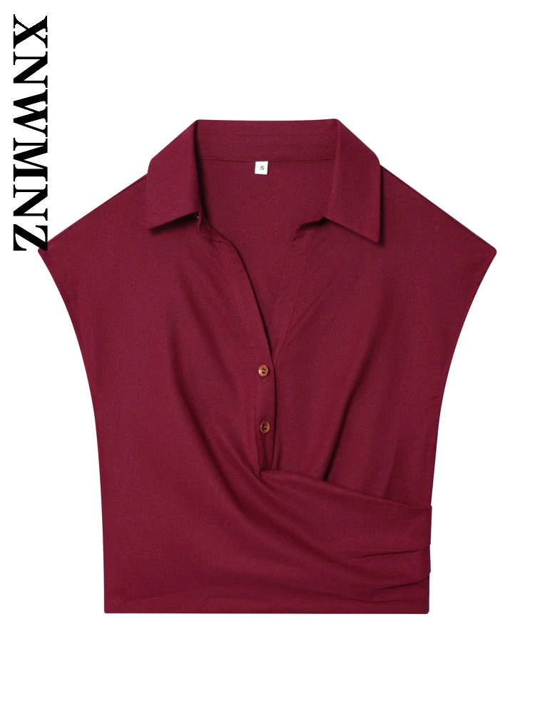 

XNWMNZ 2025 Autumn New Woman Sophisticated Vintage Sleeveless Button Linen Fashion Versatile Lady Turn-down Collar Casual Vest