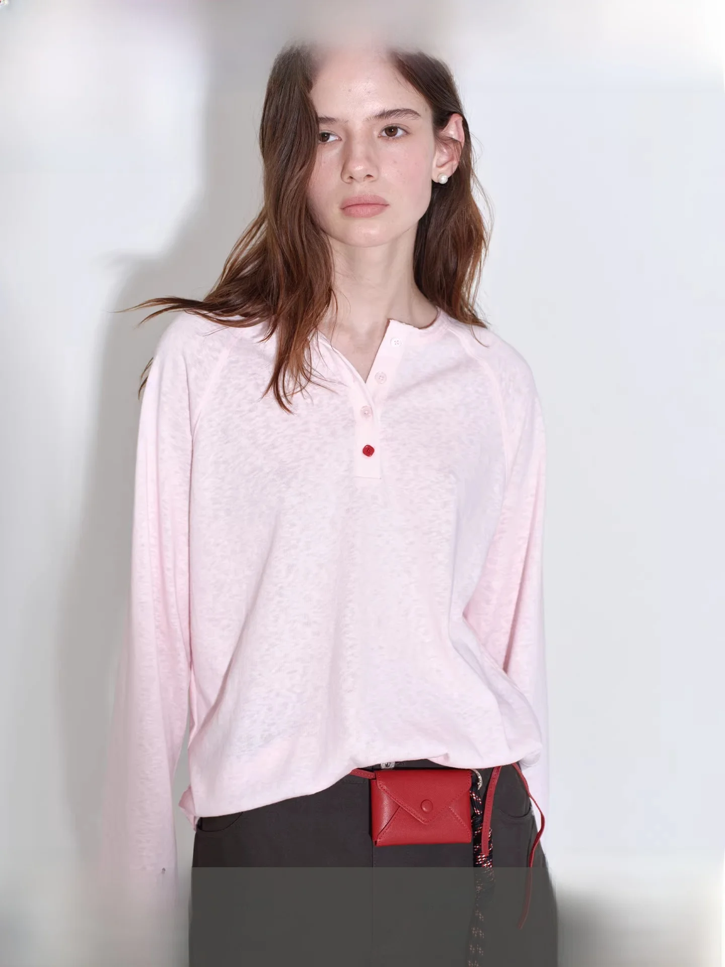 

Fano Casual Snowflake Cotton Long Sve T-irt Women Spring Season Breathable Sweat Absorbent V-Ne Loose Fit Pure Color