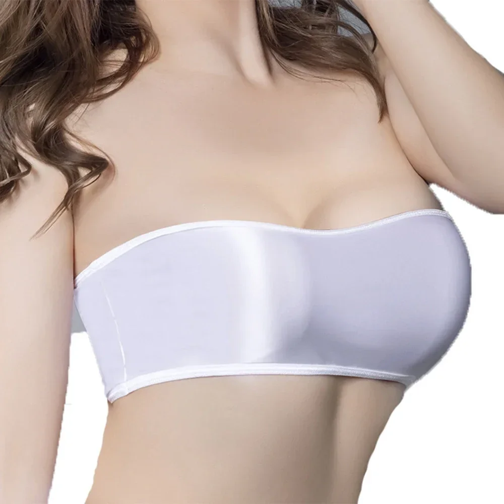 Sujetador elástico sin tirantes para mujer, ropa interior transpirable, ultrafino, tubo de brillo aceitoso, Sexy