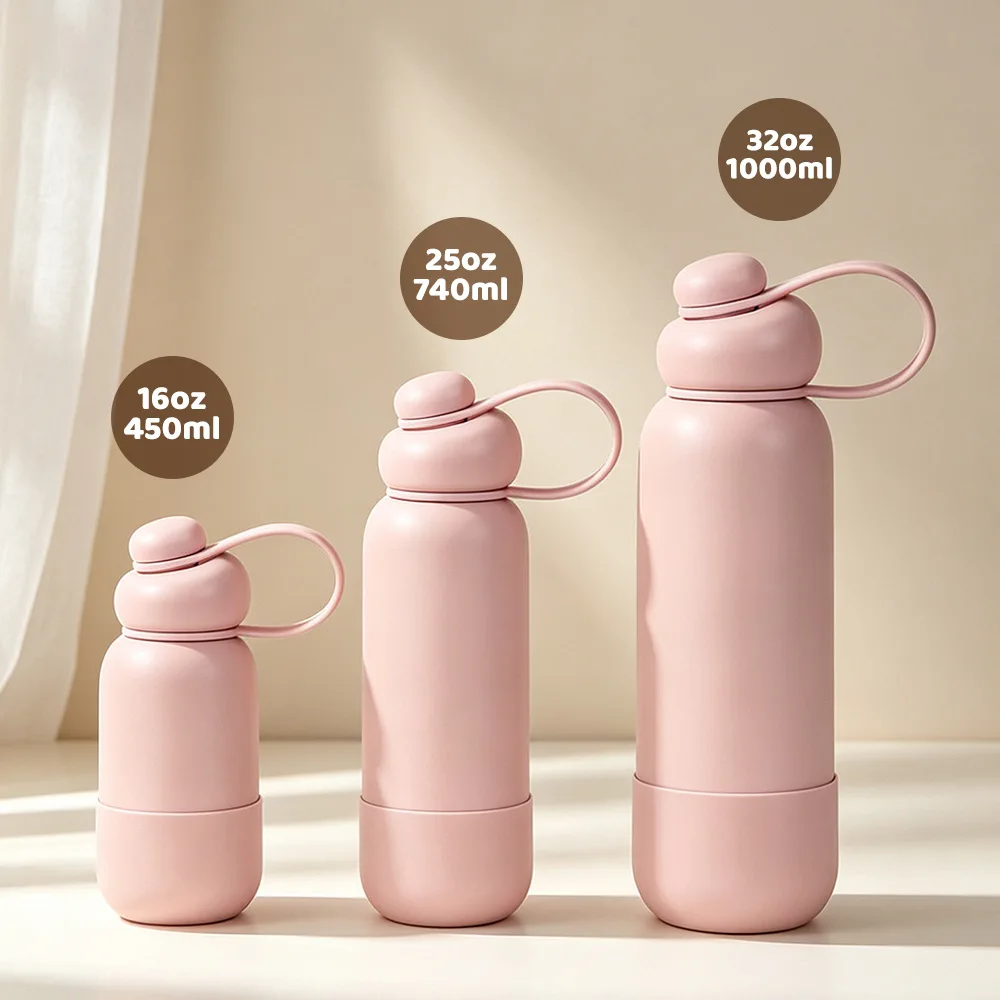 450ml,740ml,1000ml Stainless Steel Sports Thermal Water Bottle with Handle,Direct Drinking,Double-layer Vacuum THERMOS CUP/MUG
