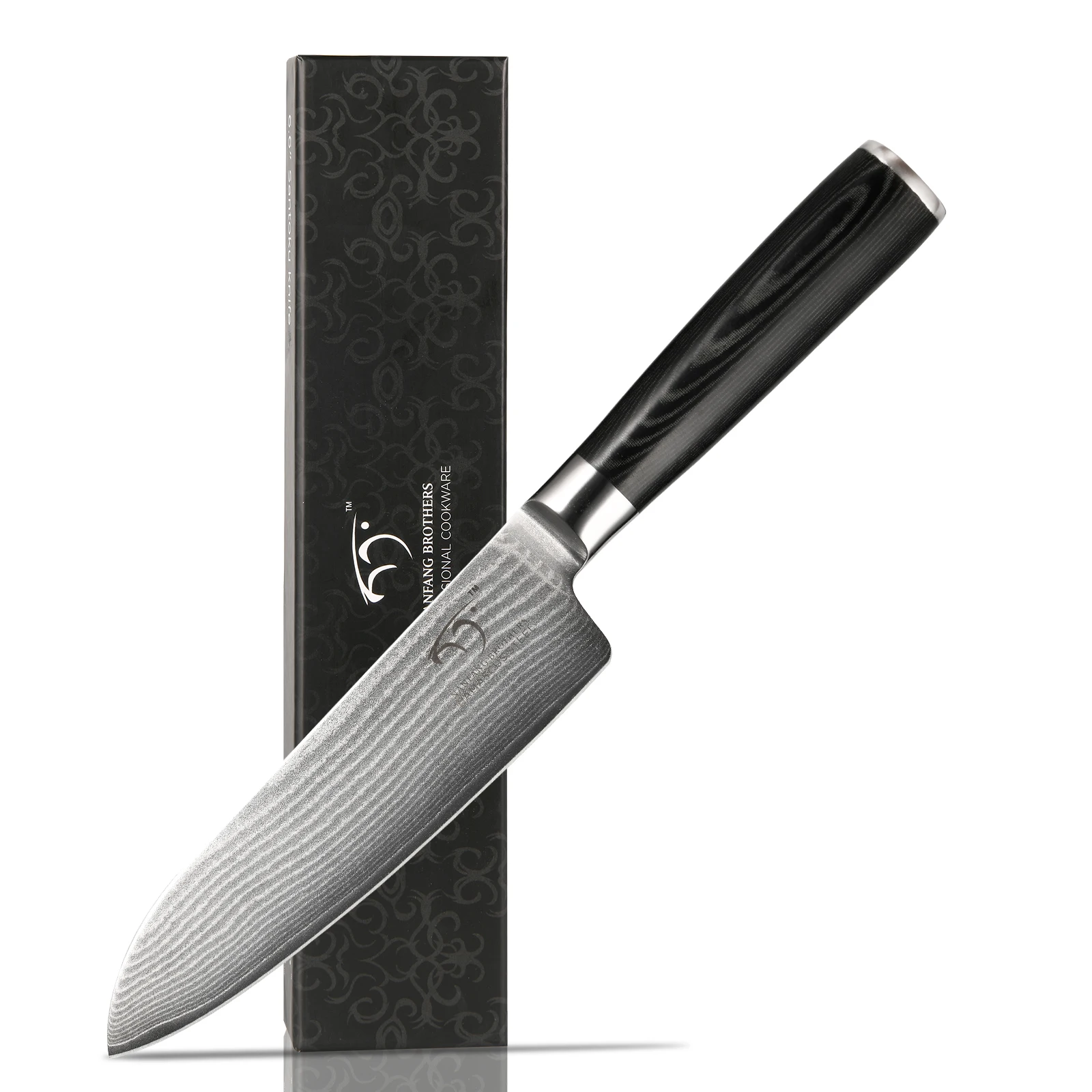 Nóż Santoku Katisun 7 cali, stal damasceńska, wysokowęglowa stal, rękojeść Micarta, profesjonalny nóż kuchenny