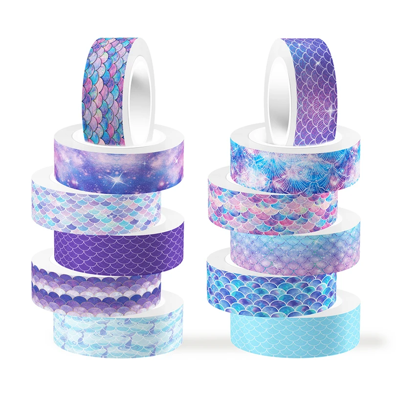 Imagem -02 - Peixe Colorido Escalas Washi Tape Decoração Diário Scrapbooking Fita Decorativa Papelaria Material Escolar Fita Adesiva 12 Pcs