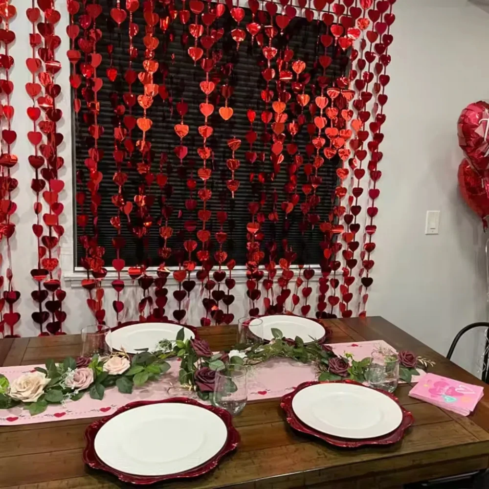 2M rotes Herz Party Hintergrund Vorhänge Valentinstag Glitzer Lametta Fransen Folienvorhänge Hochzeit Geburtstag Party Dekoration Erwachsene