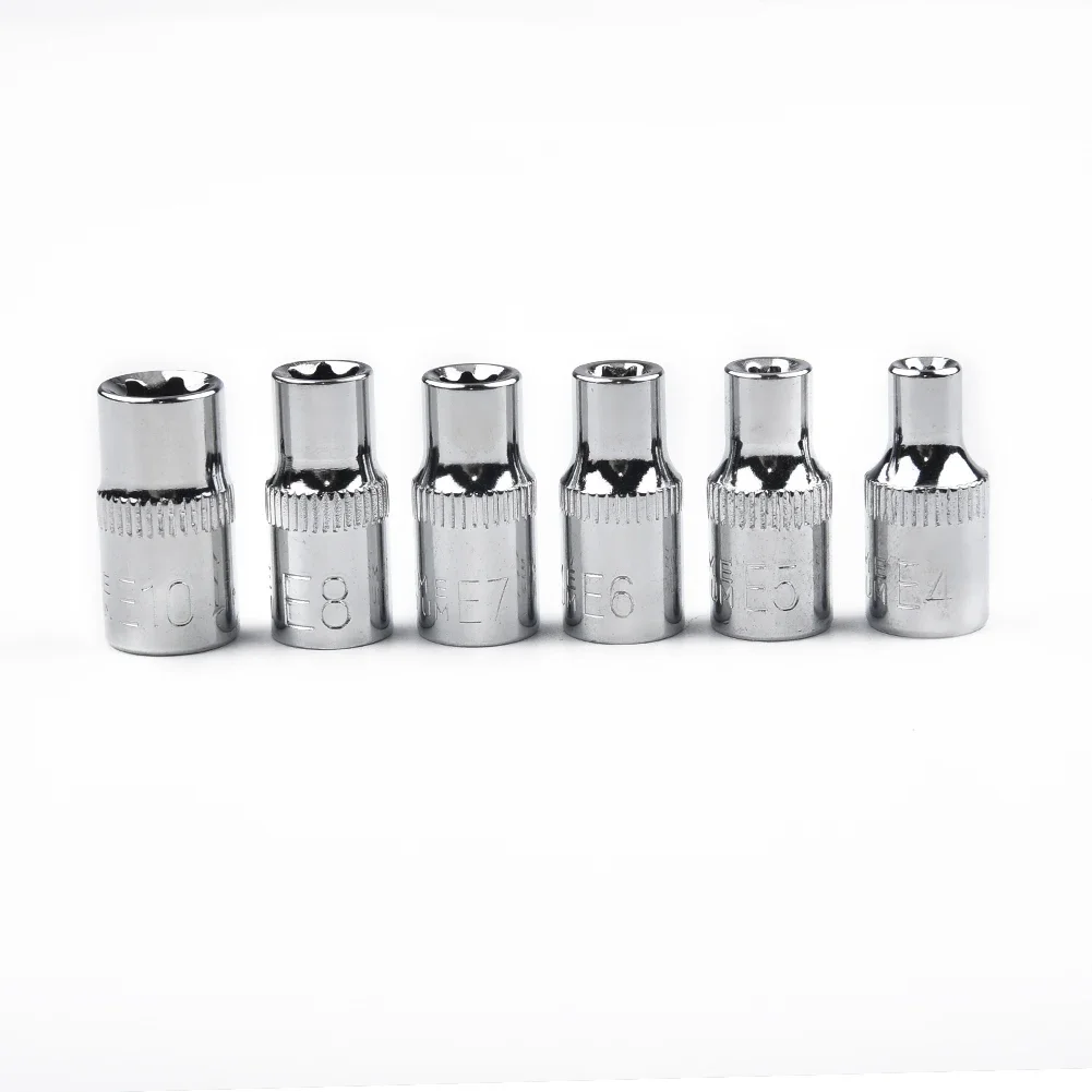 6Pcs 1/4 Inch 50# Steel Torx Star Female Bit E Socket Set E4 E5 E6 E7 E8 E10 Hand Tools For Star Bolts Wrench Screw Tool