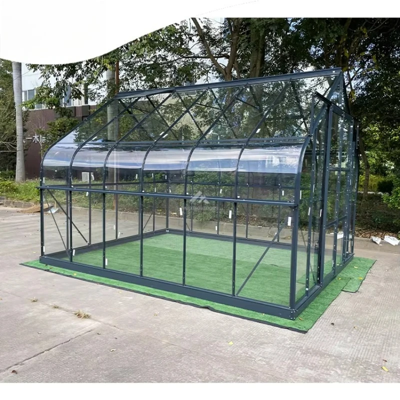 

Cold and snow-resistant multi-span prefabricated house aluminum frame tempered glass backyard curved garden greenhouse