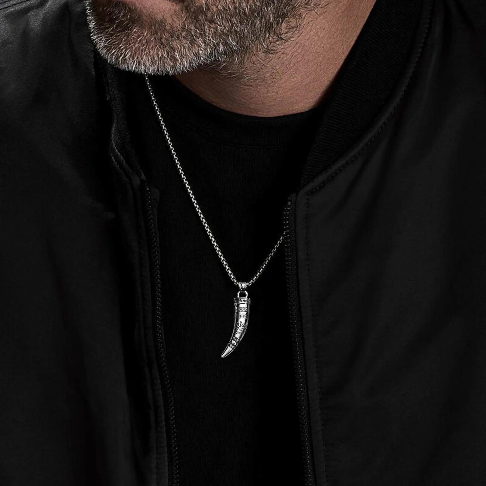 Vnox Rock Punk Viking Horn Necklaces for Men, Stainless Steel Norse Celtic Knots Compass Pendant Collar, Amulet Gift Jewelry