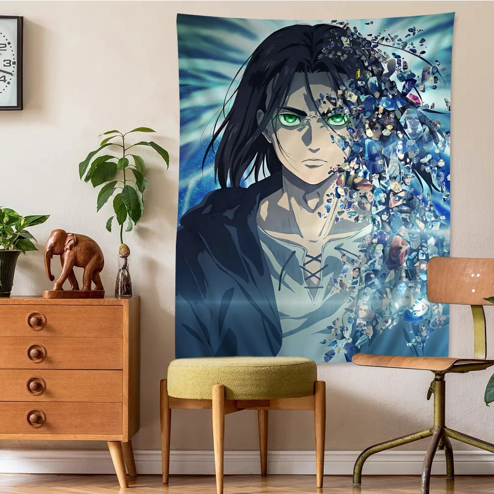 A-Attack On TitanEren Yeager Cartoon Tapestry Art Science Fiction Room Home Decor Wall Hanging Sheets