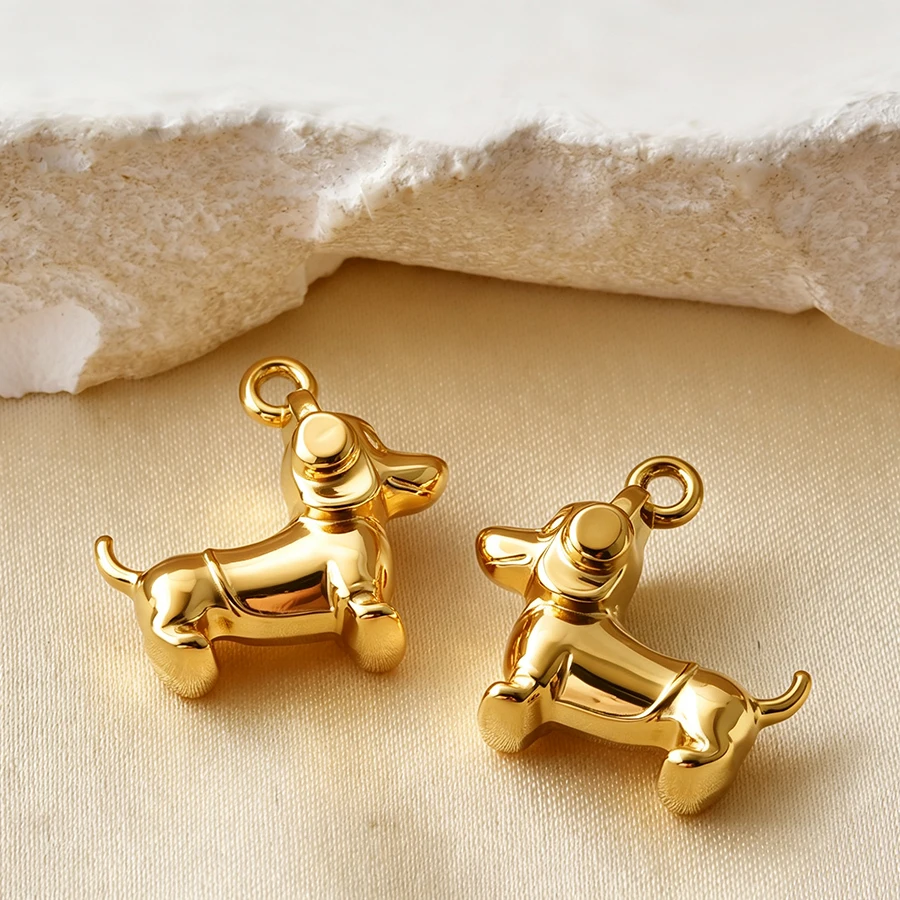 5 Stück goldfarbene Edelstahl-Anhänger in Form von niedlichen Hunden, Fischen und Enten, PVD-beschichtet, für Schmuckherstellung, Tieranhänger, DIY-Halskette, Schlüsselanhänger – Detail 2