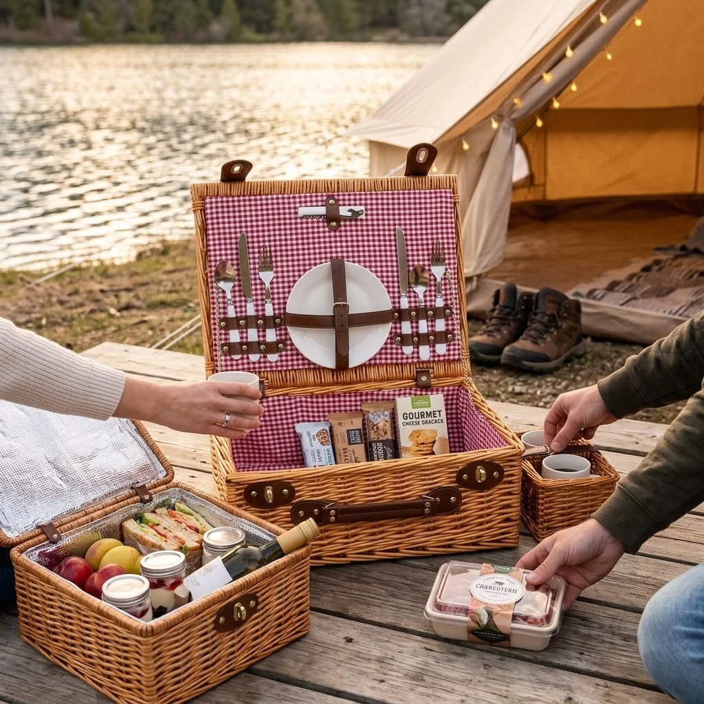 Hand woven picnic basket, tableware, fruit storage basket, outdoor picnic tableware, food storage basket, gift basket