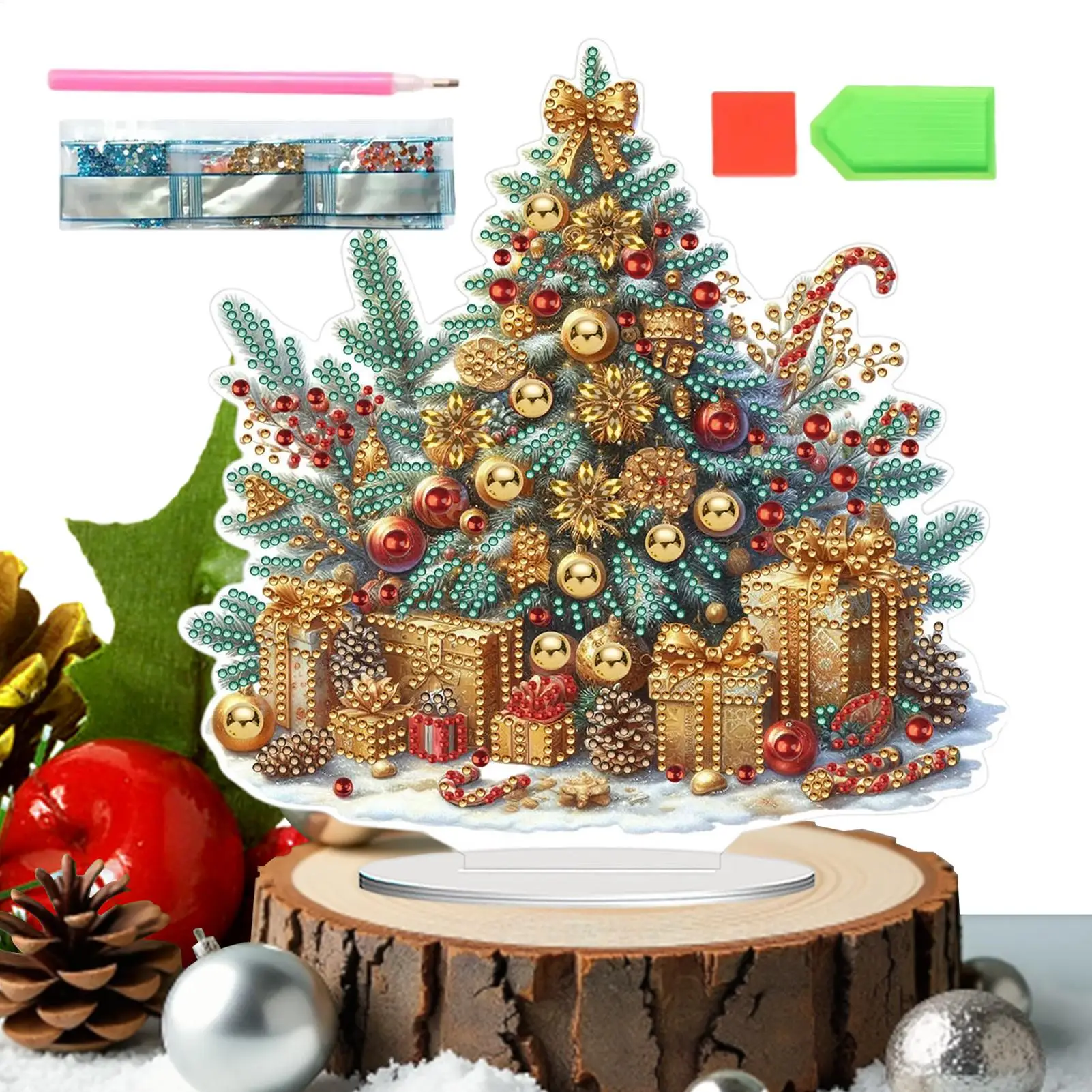 

Crystal Painting Kit 2D Acrylic Gem Crafts With Stand Christmas Tabletop Decor For Adult Child Family Farmhouse Workplace