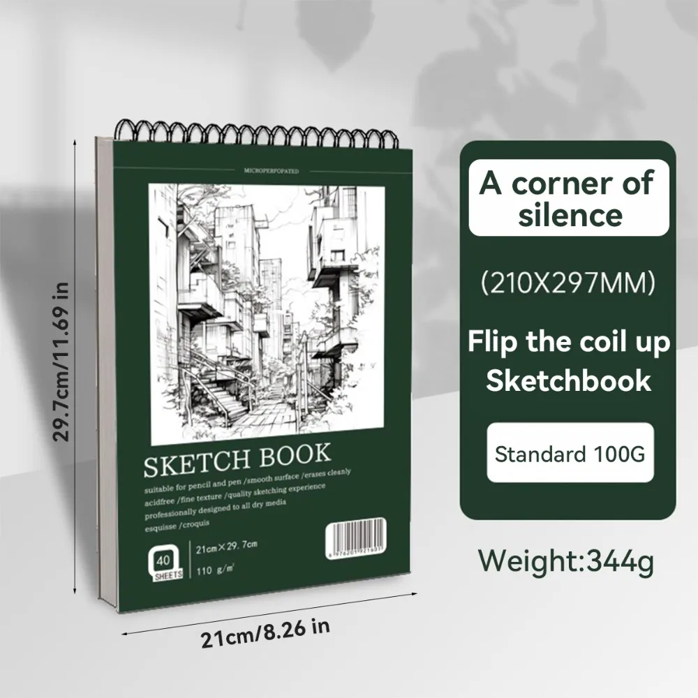 

Premium 40 Sheets A4 Coil Sketchbook Spiral Bound 110gsm Thick Drawing Paper Eco-Friendly Acid Free Artist Sketch Pad Students