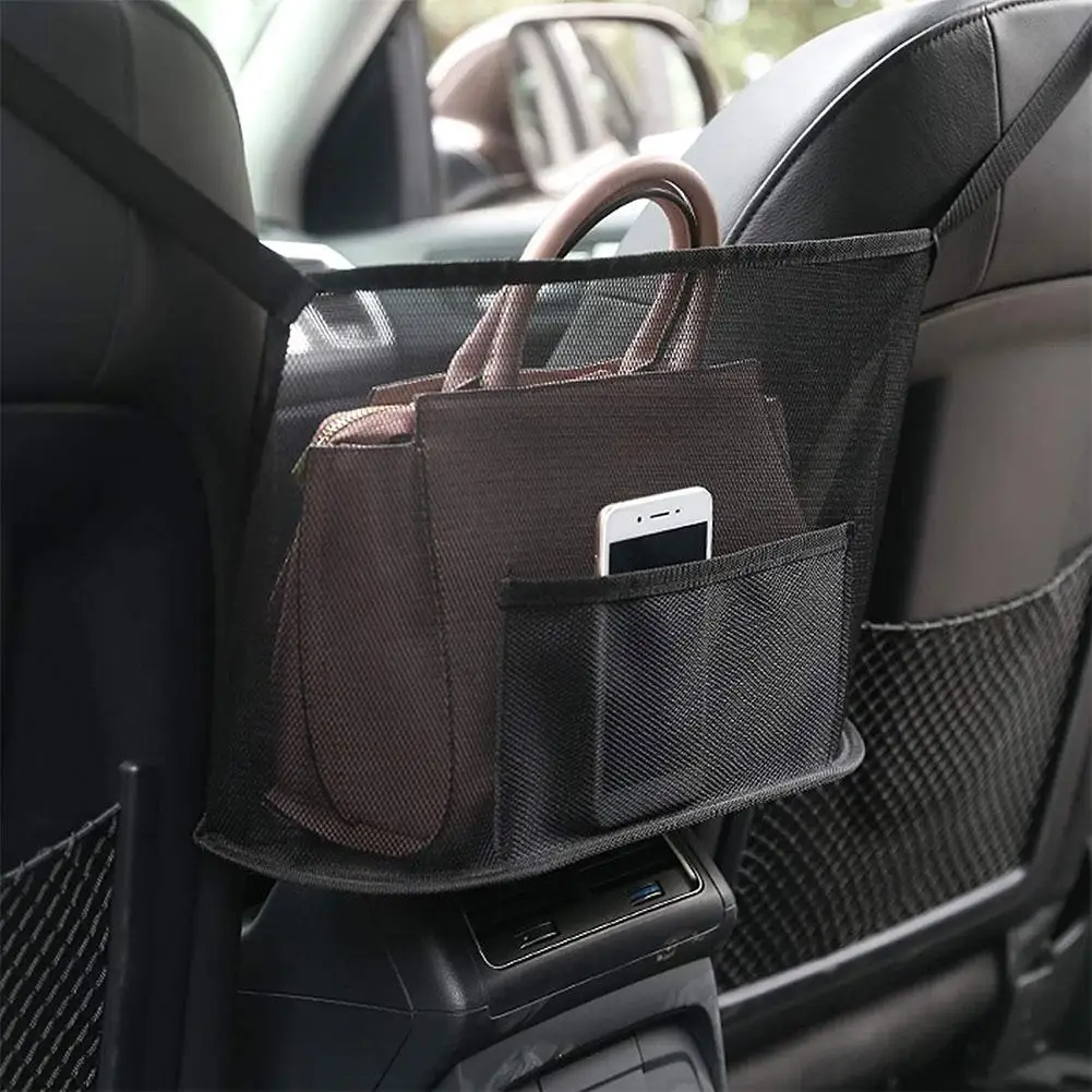 Car Storage Net Bag Between Seats Car Divider Pet Barrier Stretchable Mesh Bag Organizer Auto Accessories