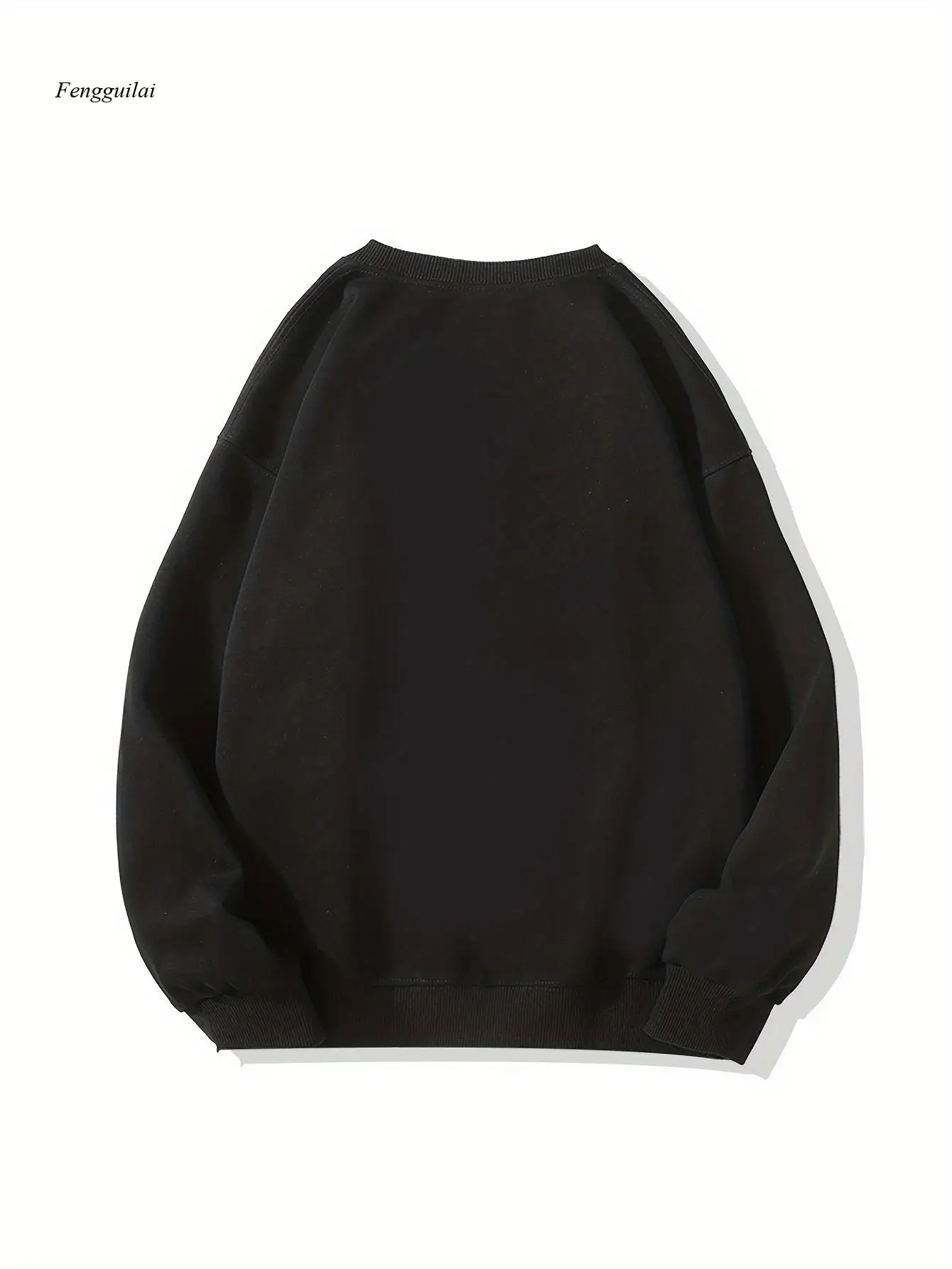 Casual Oversized Sweatshirt, Long Sleeve Round Neck, Geometric Pattern, Cotton Blend, Stretchy Polyester Lining