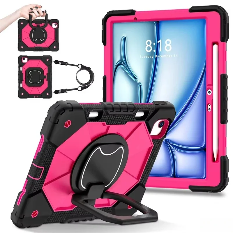 For IPad Air 10.9 Mini A17 Pro 11 13 inch M2 M3 M4 M5 Heavy Duty Rugged Tablet Case Cover Pull Ring Stand Strap Shockproof Funda