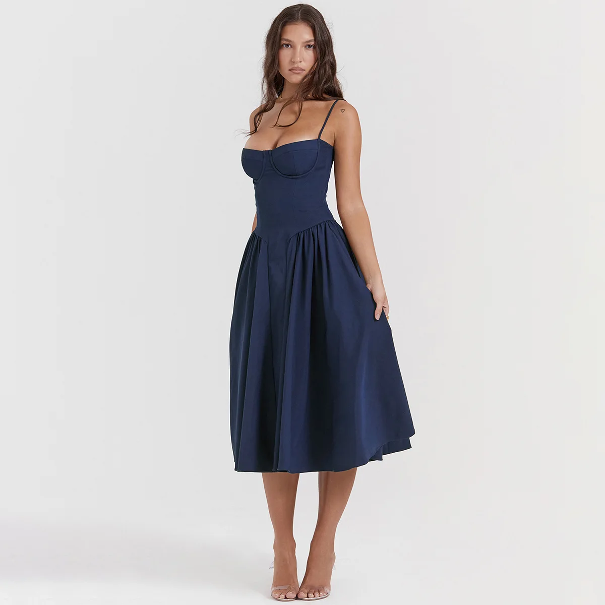 Sommer Frauen elegante ärmellose rücken freie Falten kleider Dame sexy feste Schlinge Midi-Kleid 2024 weibliche Party Abend A-Linie Roben – Detail 25