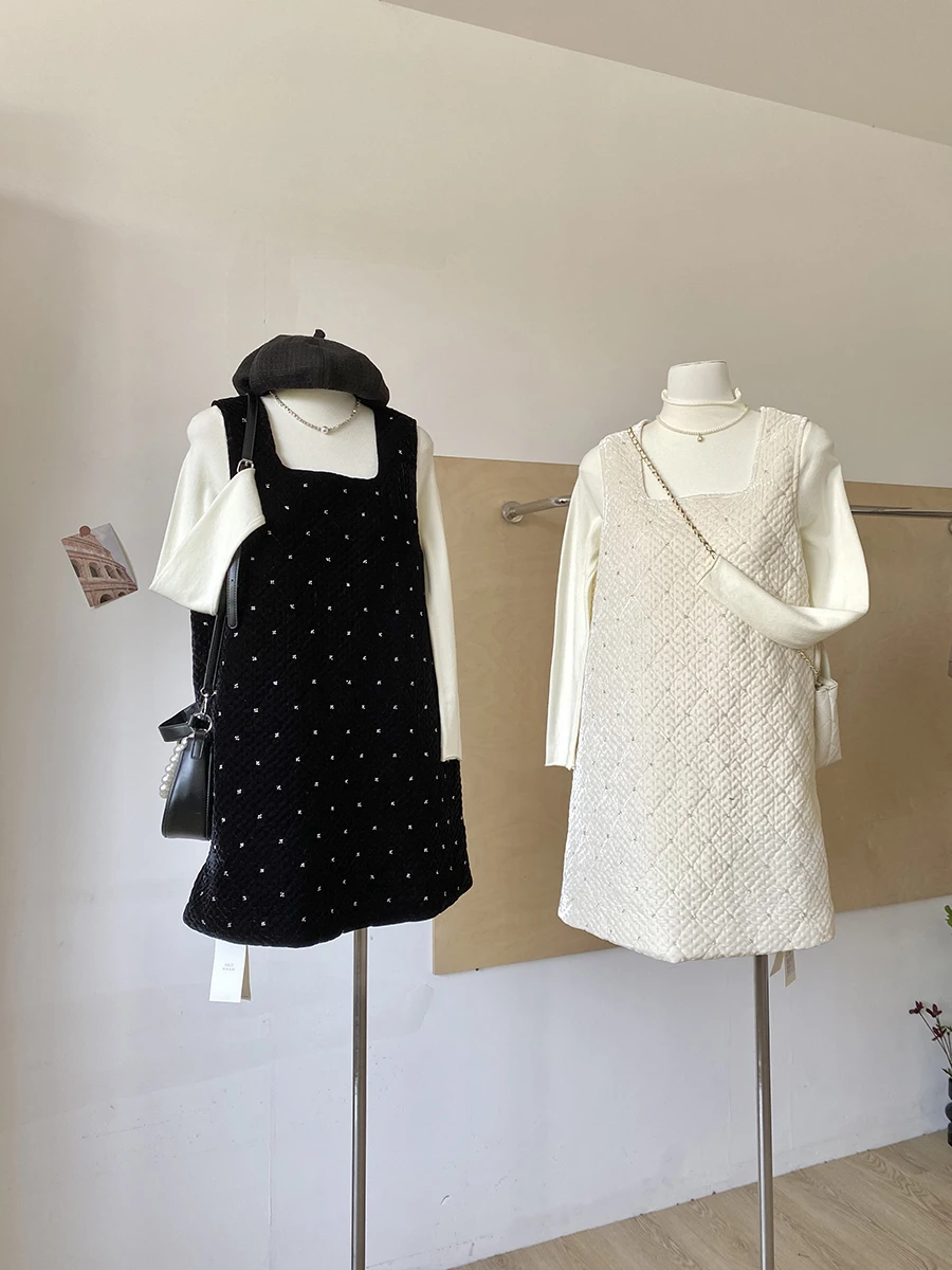 

Sweet Cool Girl Style Loose Knitted Vest Dress Diamond Pattern Winter Fashion Set Women's Long Sleeve Mid-Length Commute Wind
