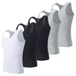 3/5 Pcs European plus-size men's cotton Joker vest loose plus-size youth fitness sleeveless round neck middle-aged hypertrophy T