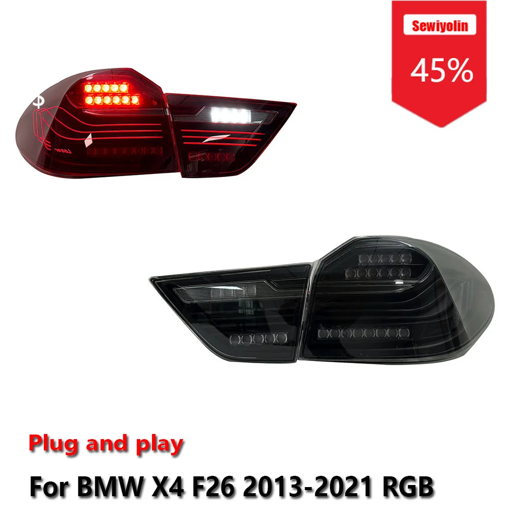 

Sewiyolin Car LED Tail Light Assemblies For BMW X4 F26 2013-2021 RGB Auto Fog DRL Brake Turn Signal Lamp Plug and Play