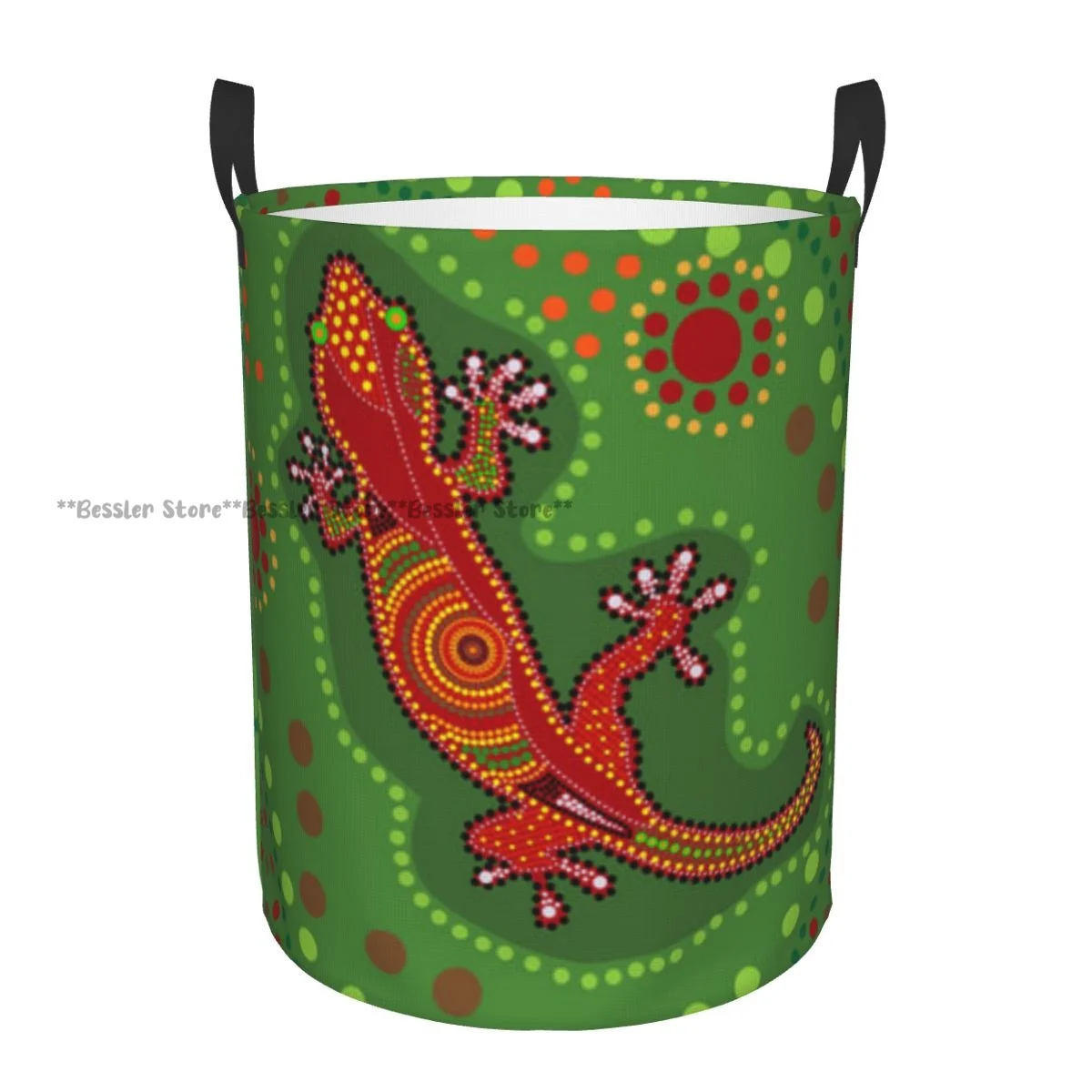 

Dirty Laundry Basket Lizard In Australian Aboriginal Style With Dots Folding Clothing Storage Bucket