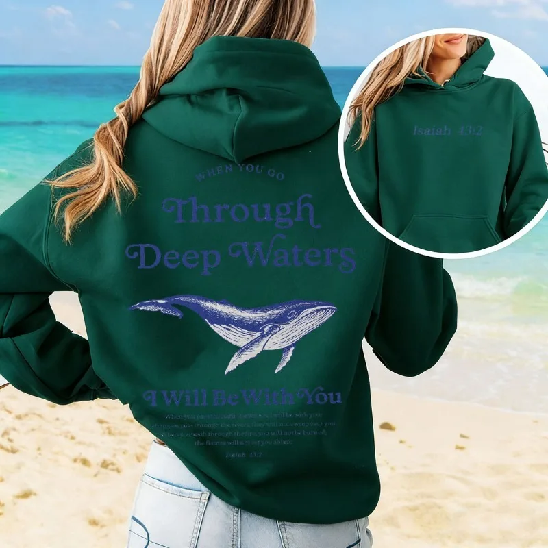 كريستيان هوديي المحيط مستوحاة نمط الشاطئ هوديي المسيحية جوز الهند فتاة الحوت يسوع هوديي المحيط الحيوان هوديي المرأة هودي #5