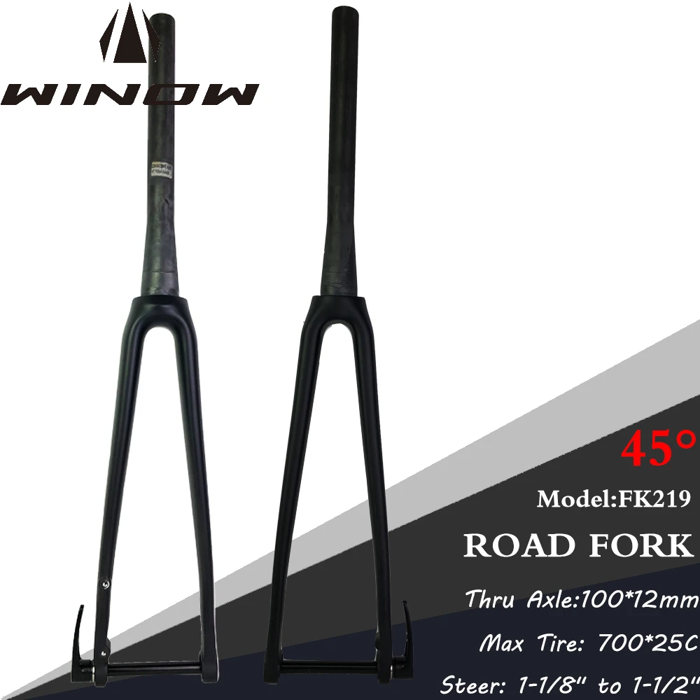 

Winowsports-Carbon Fiber Road Bicycle Fork, External Front Fork, Thru Axle Offset, T800, 700x25C, 100x12mm, 45mm