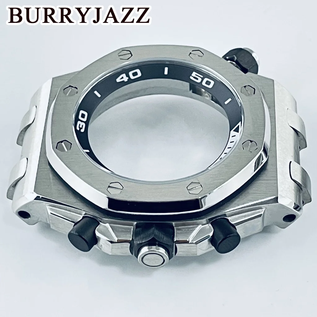 BURRYJAZZ 42 мм серебряный корпус VK63 кварцевые часы с хронографом VK63A Coaetd стеклянный корпус для часов