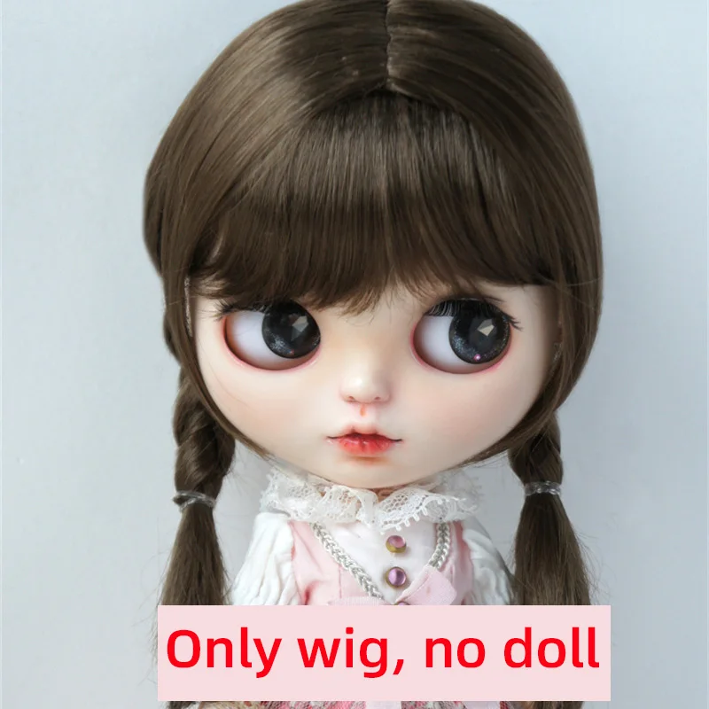 Bjd bonecas peruca blythe menina marrom bonito torção dupla tranças franja de ar para diy boneca acessórios tamanho 9-10,10-11 Polegada