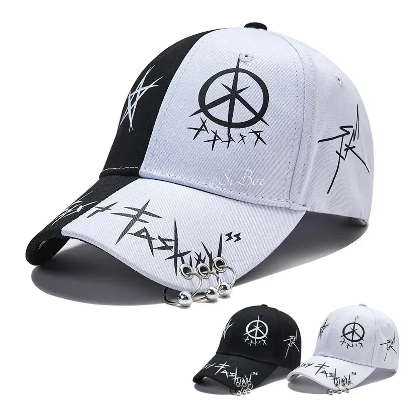 Baseball Cap Young Men and Women Spring Summer Sun Hat Cap and White Color Hip Hop Matching Pentagram Graffiti Baseball Caps