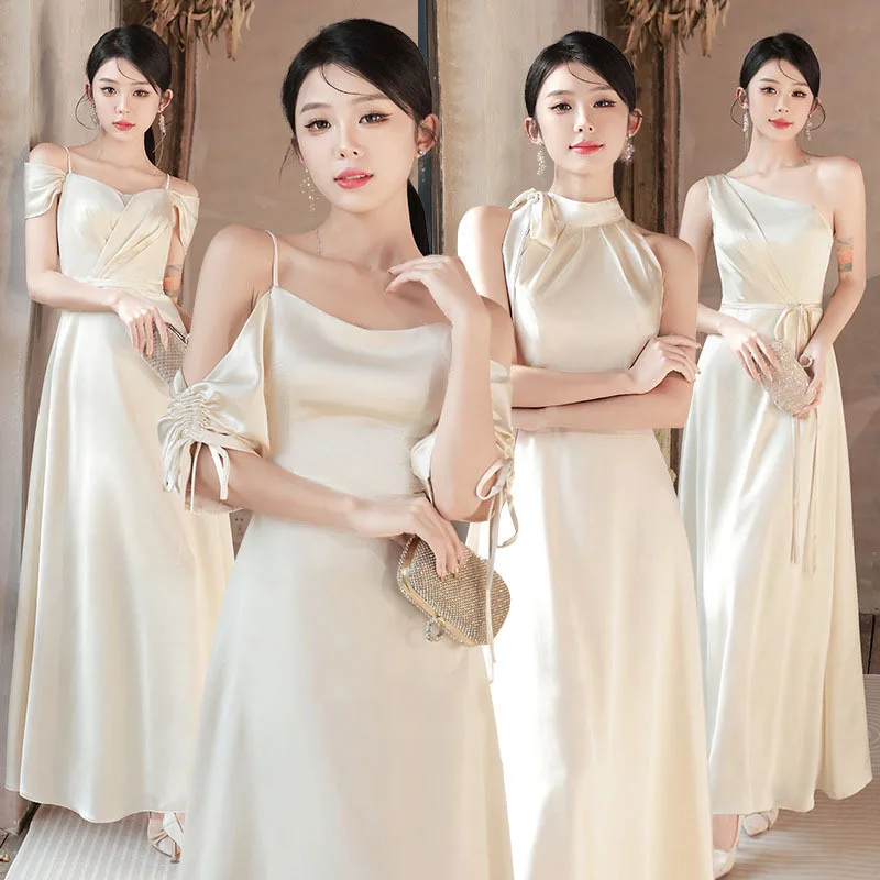 Customized Champagne Satin Bridesmaid Dress 2024 New New Niche Simple Sisters Evening Dresses Elegant Temperament Wedding Party