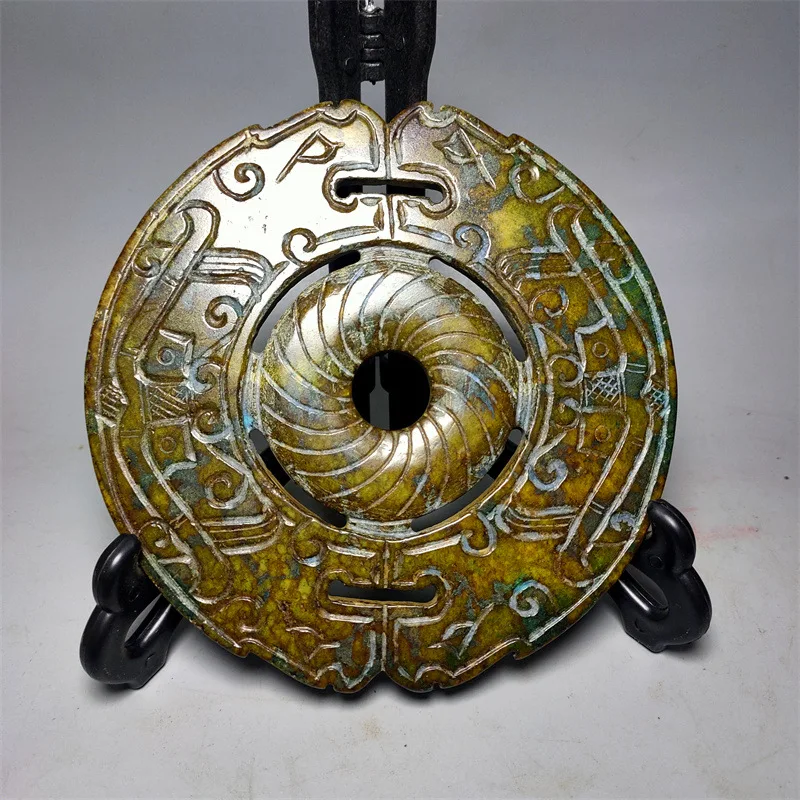 Natural Stone Vintage Craft Xiu Jade Carving Double-Sided Imitation Han Dragon Phoenix Jade Jadeite Ancient Dragon Jade Ornament