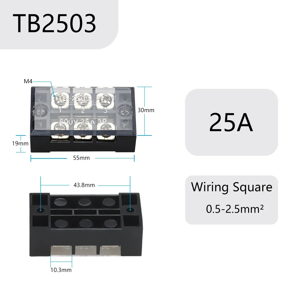 1 Piece TB15/25 Barrier Screw Terminal Block TB Series Wire Connector 600V 15A 25A 3/4/6/8/10/12 Positions Connector Barrier