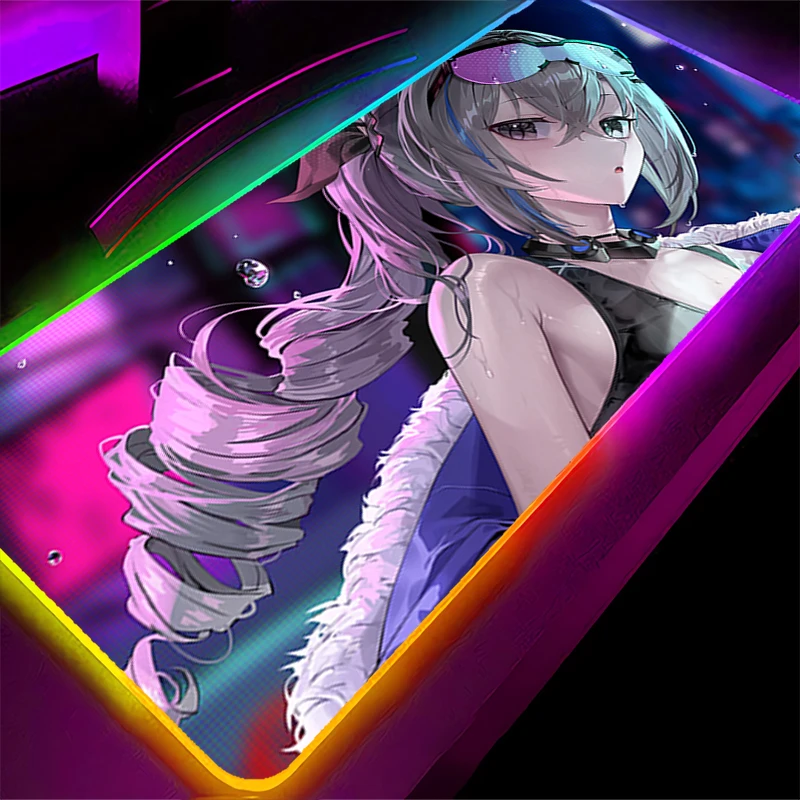 

Коврик для мыши со светодиодной подсветкой RGB, игровой коврик, аксессуары для ПК, коврик для мыши HD, настольный коврик, удлиненный резиновый коврик для клавиатуры H-honkai Star Rail Silver Wolf