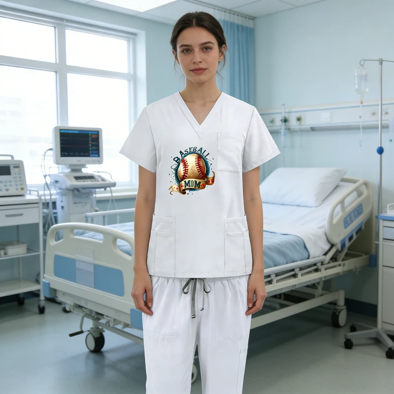 

Unisex V-Neck Short-Sleeve Workwear Surgical Gown Scrubs Set Hospital Nurse Workshop Waiter Overalls