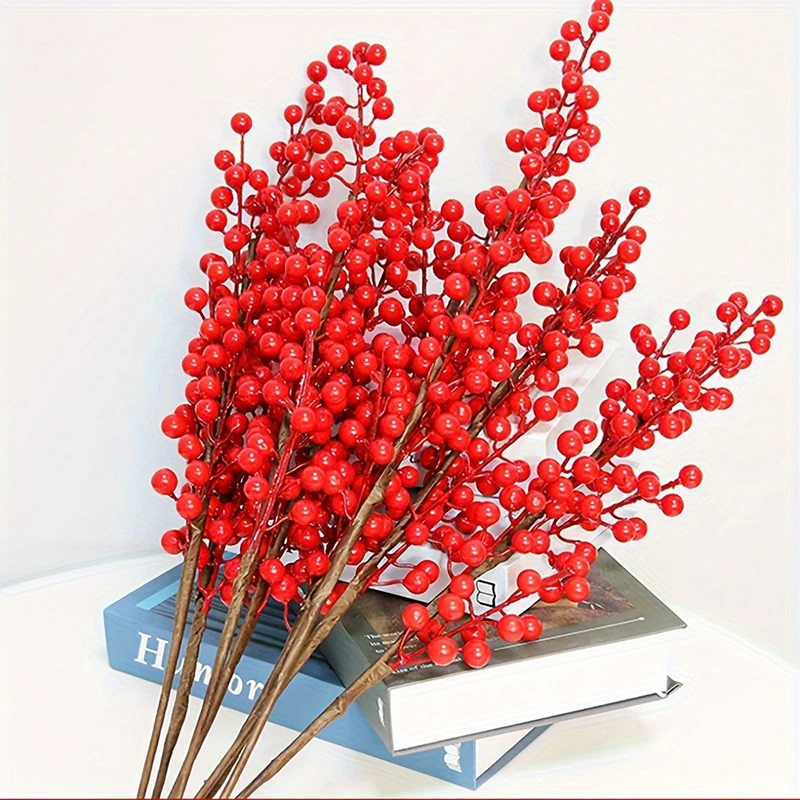 Bouquet di bacche rosse artificiali decorazione natalizia fiore finto per la decorazione domestica albero di natale Navidad capodanno 2024 ornamenti