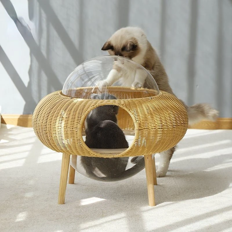 

Rattan Cat Nest Winter Warm Fully Enclosed Four Seasons Universal Removable and Washable Space Capsule Cat House Villa Cat Bed