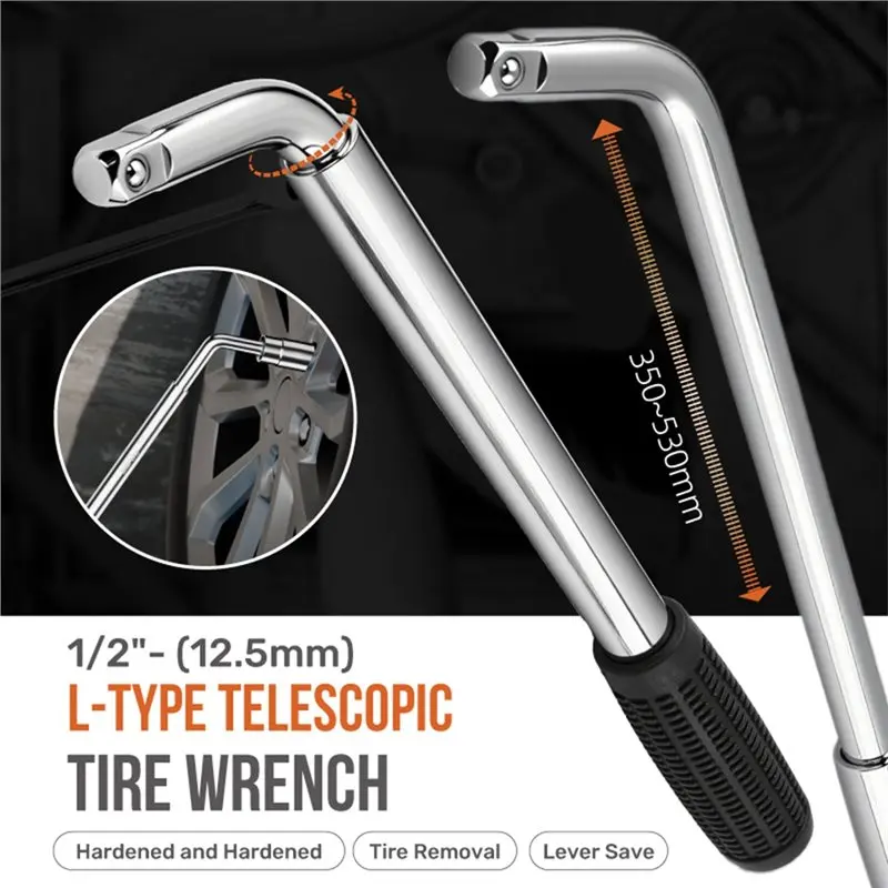 【HOUSEHOLD GOODS】1/2'' L-TYPE Telescopic Tire Wrench Telescoping Socket Wrench Extendable Car Wheel Brace Wrench Car Repair Tool