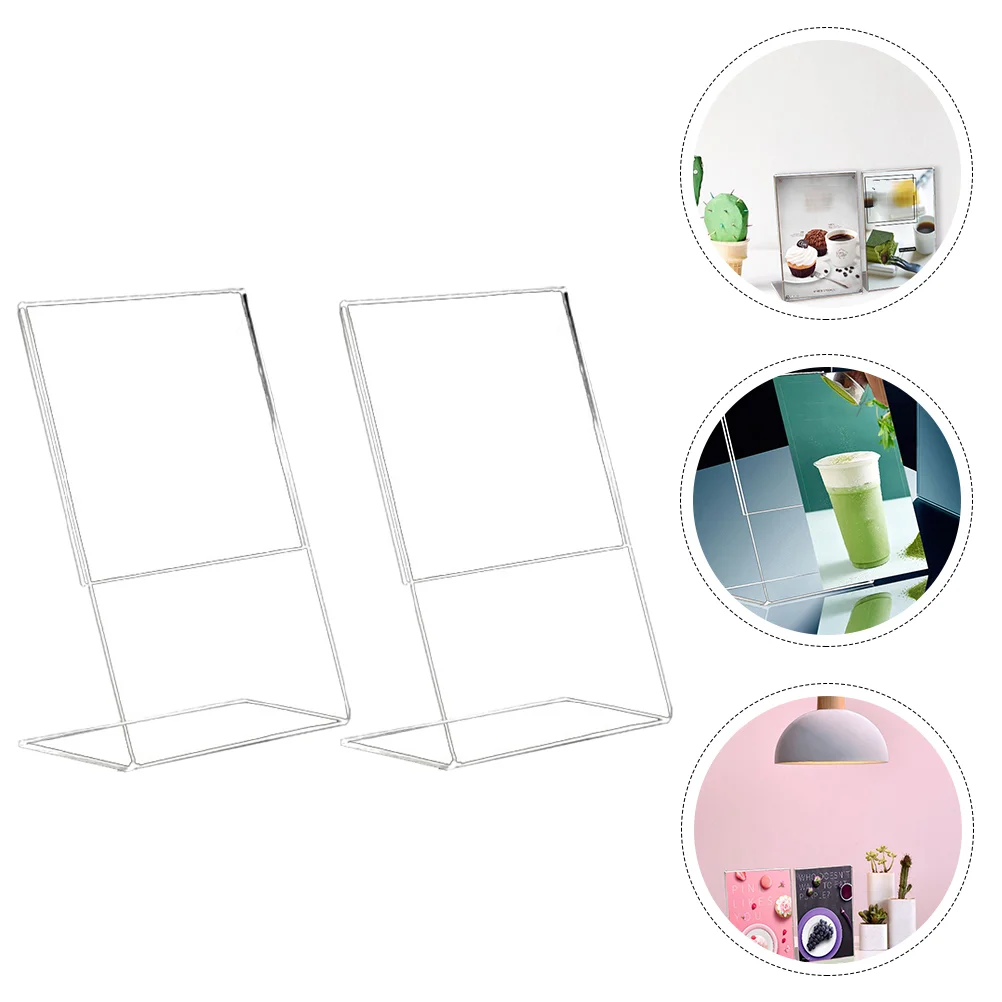 2 Pcs Display Stand Menu Holder Desktop Photo Rack Flyer Wedding Acrylic Sign Transparent Ad Frame Storage